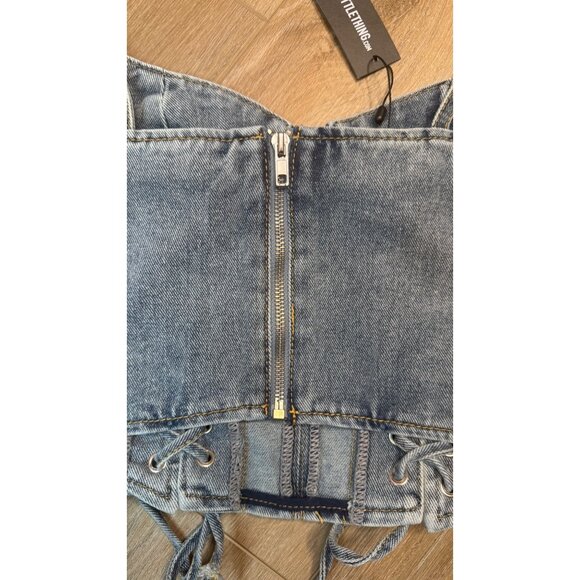2/$30 NWT PrettyLittleThing Petite Size 6 Blue Denim Corset Top Lace-Up Sides - Picture 7 of 10